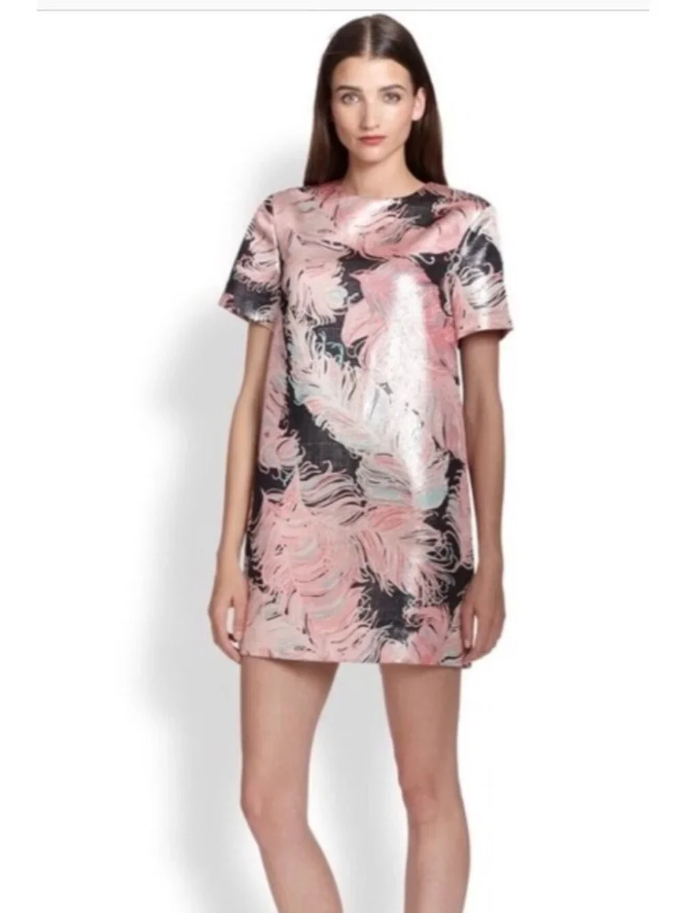 Kate Spade Regal Plumes Jacquard Dress Size 4 Metallic Pink Feather Shift Mini